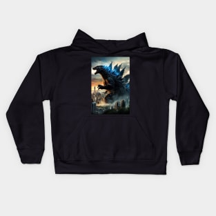 Godzilla fighting aliens Kids Hoodie